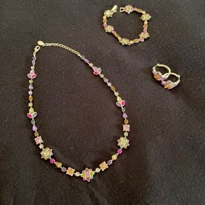 Multi colored necklace, bracket & earrings set